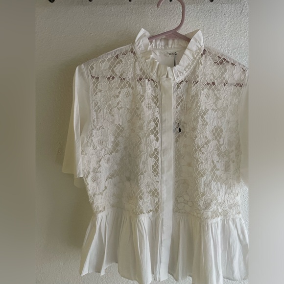 NWT Zara White Lace Button-Up Blouse - Picture 3 of 7